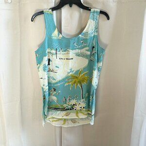 VTg Finity Womens Top Size 4 Blue Nassau Bahamas 100% Silk Tropical Beachy 16958